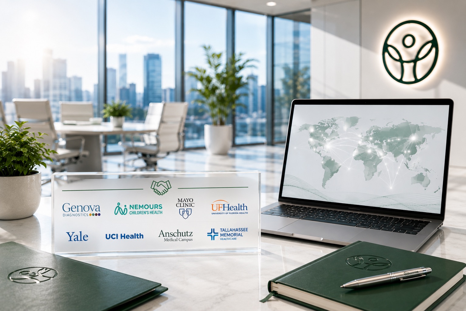 Kihealth Labs partner institution logos displayed in a modern collaborative office
