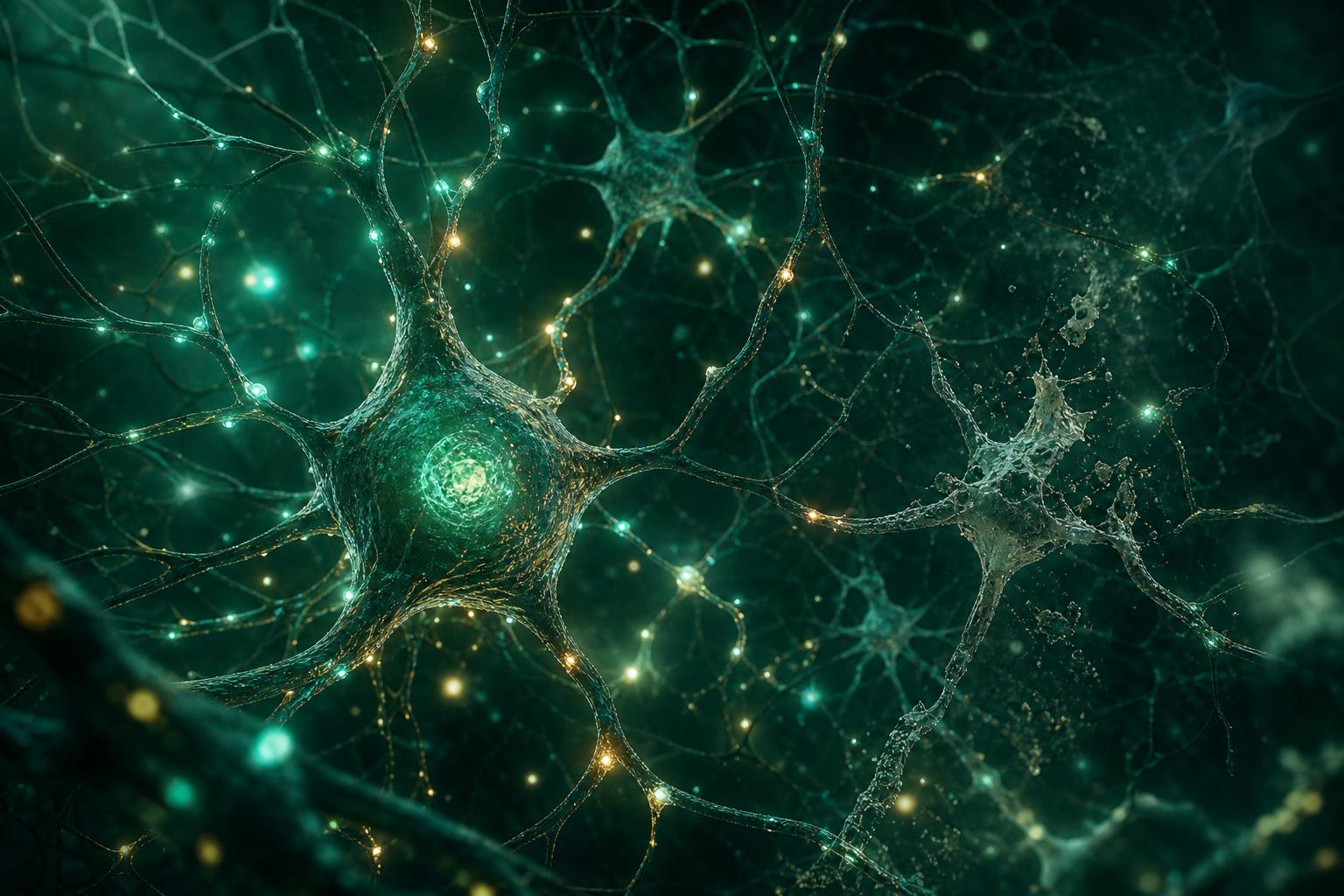 Neuronal network with luminous synapses and early signs of neurodegeneration