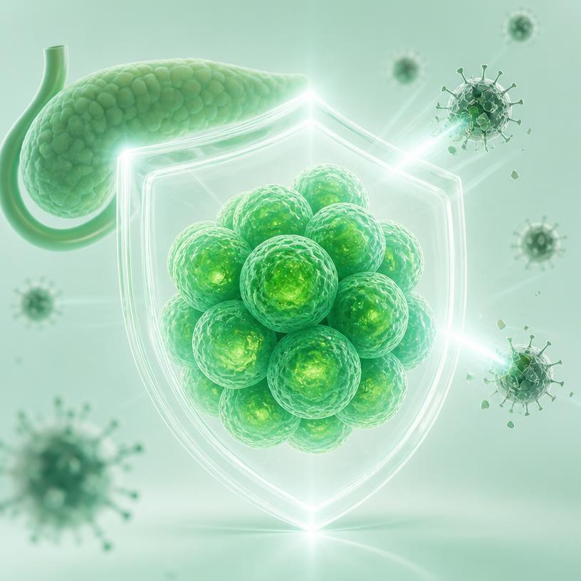 Pancreatic islet cells protected by a shield of light