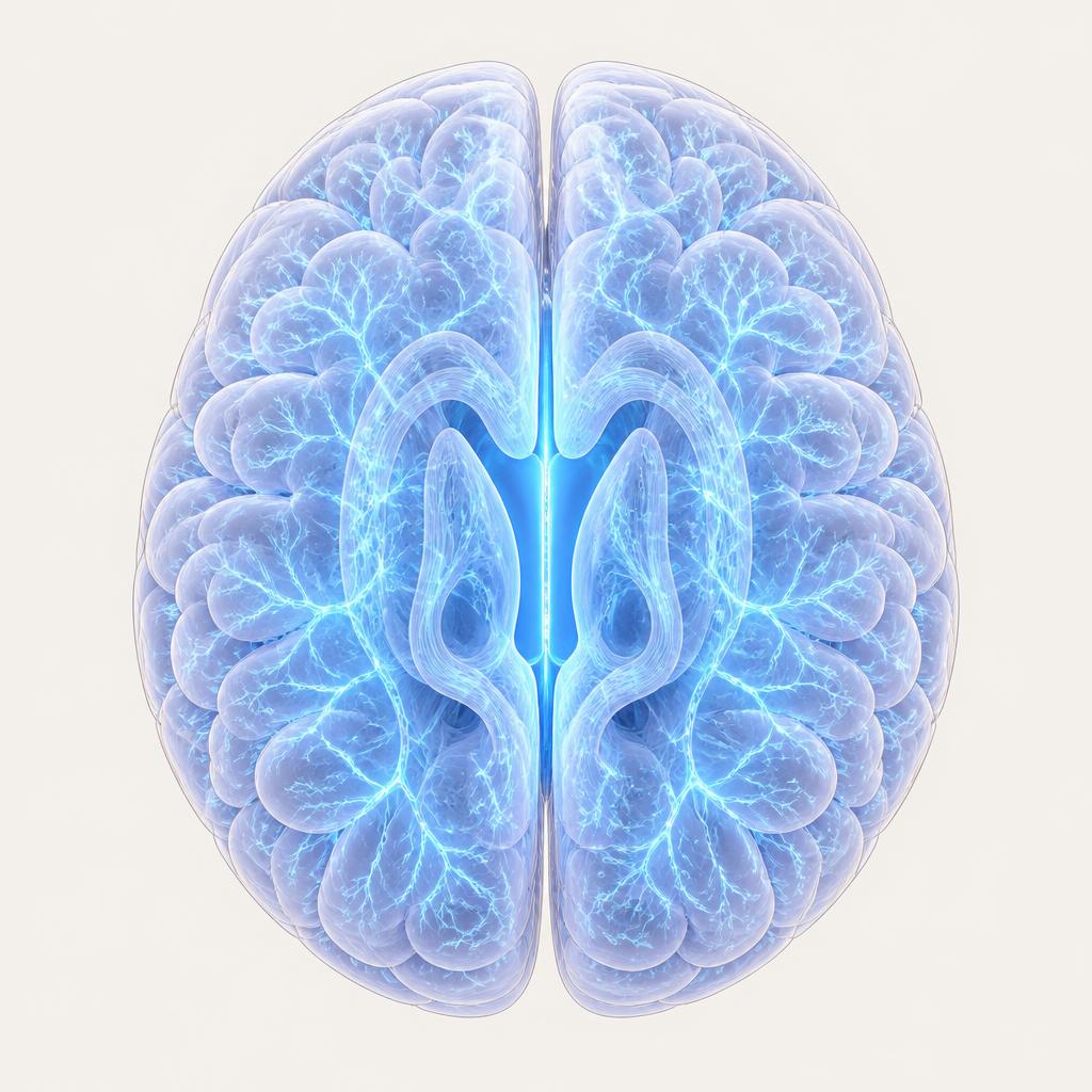 Scientific illustration of a healthy human brain with an intact neural network