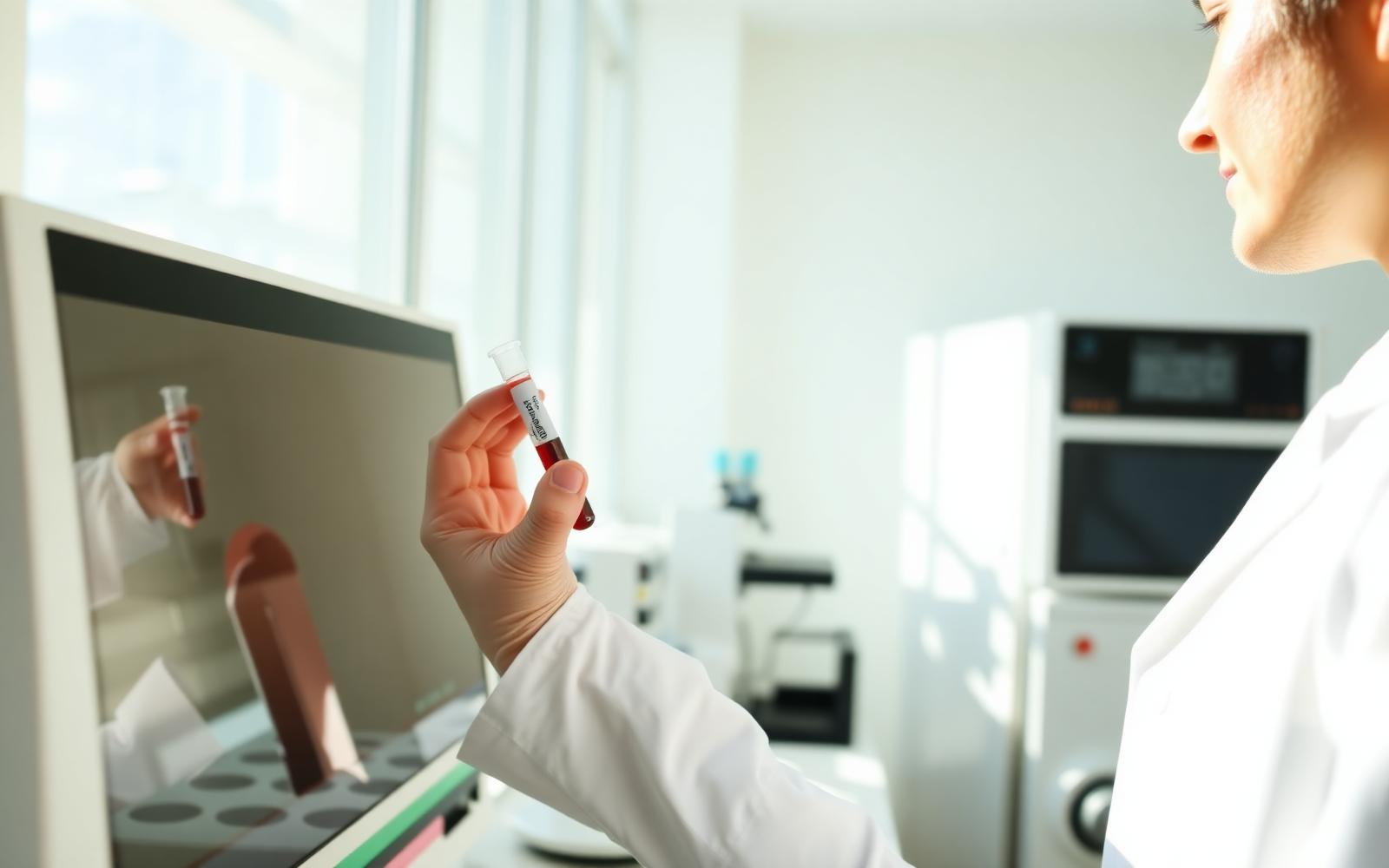 Clinical laboratory scientist processing a blood sample on an automated liquid-handling workstation