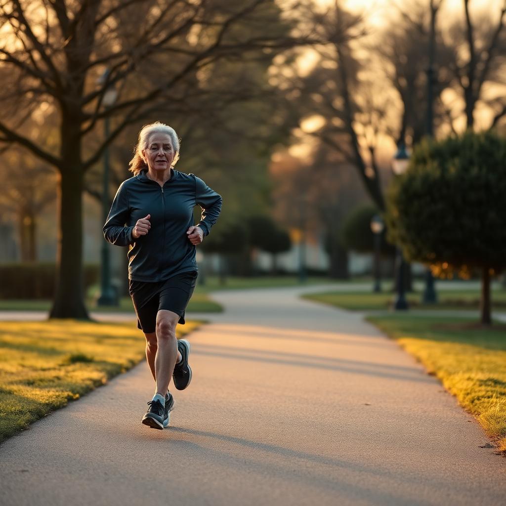Healthy adult jogging outdoors at dawn