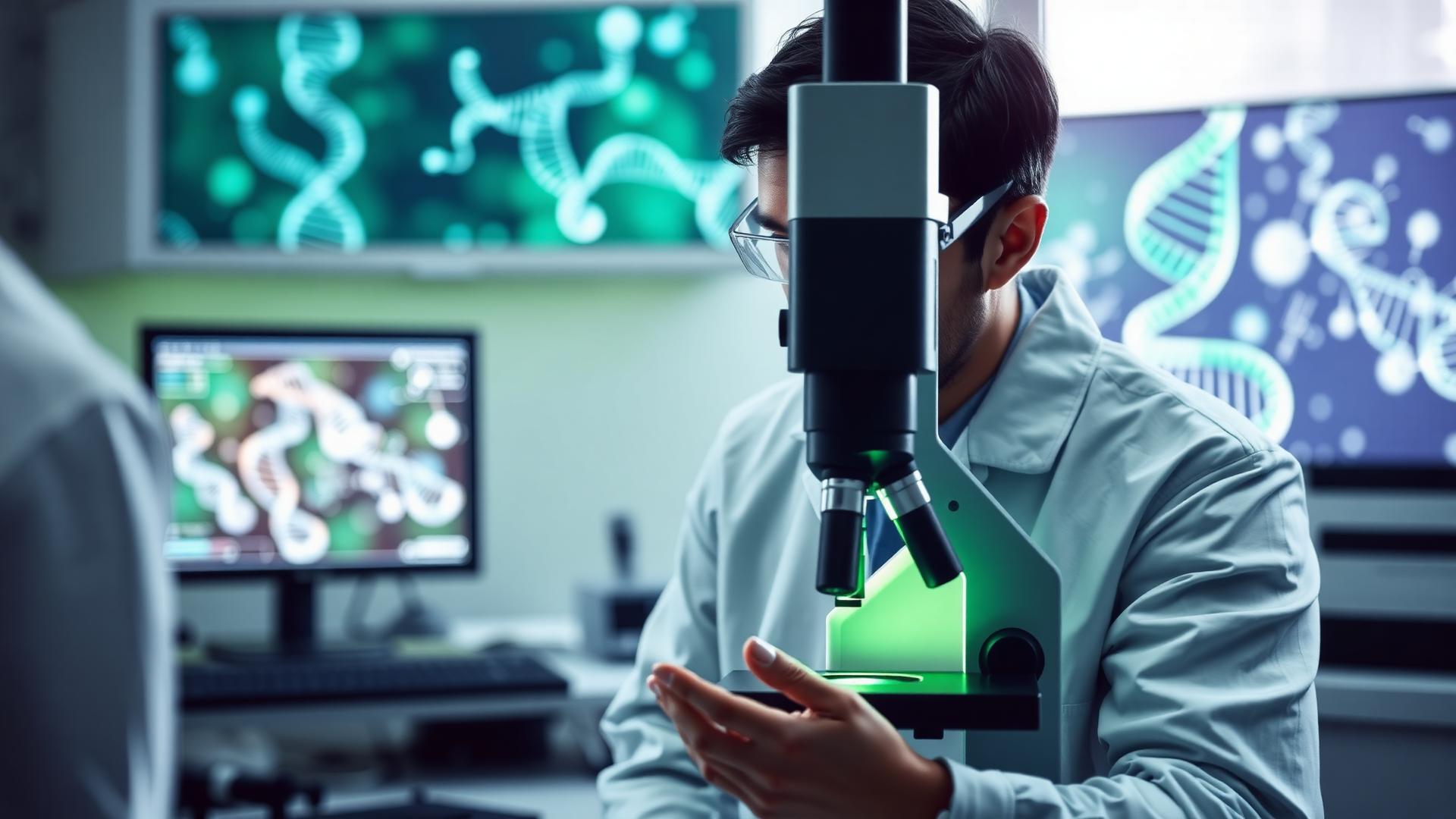 Research scientist analyzing molecular samples in a clinical laboratory