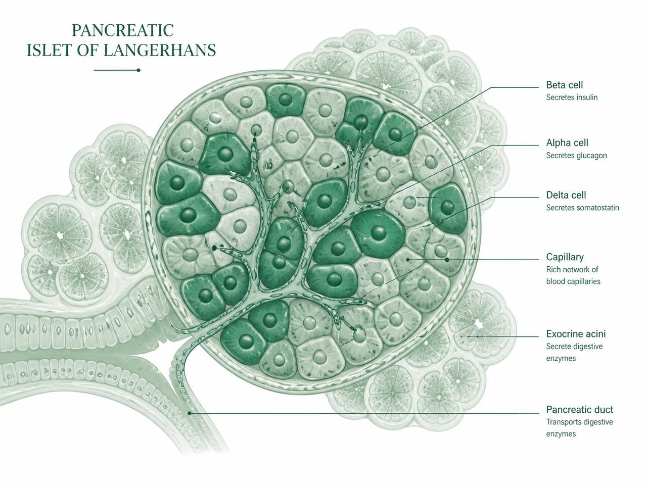 Pancreatic beta cell histology cross-section with insulin granules