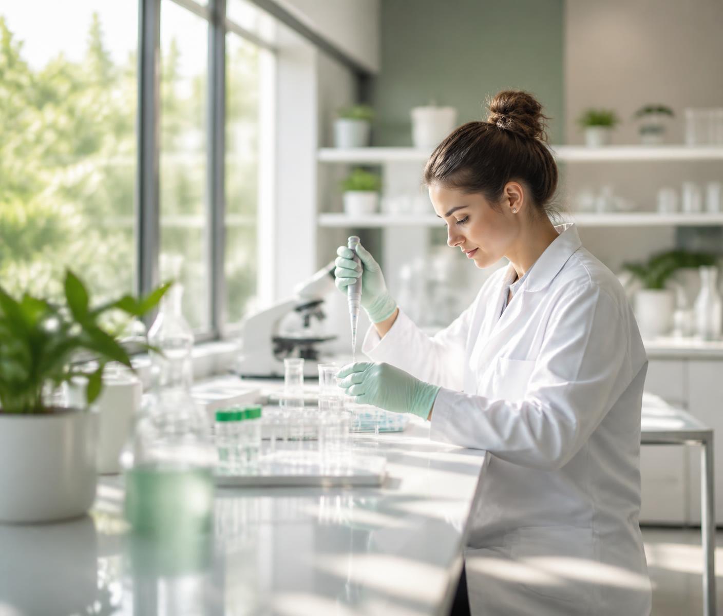 Scientist preparing samples in a bright modern clinical laboratory